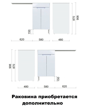 Тумба напольная без раковины под стиральную машину Orange Sistema STD-60TUW белый